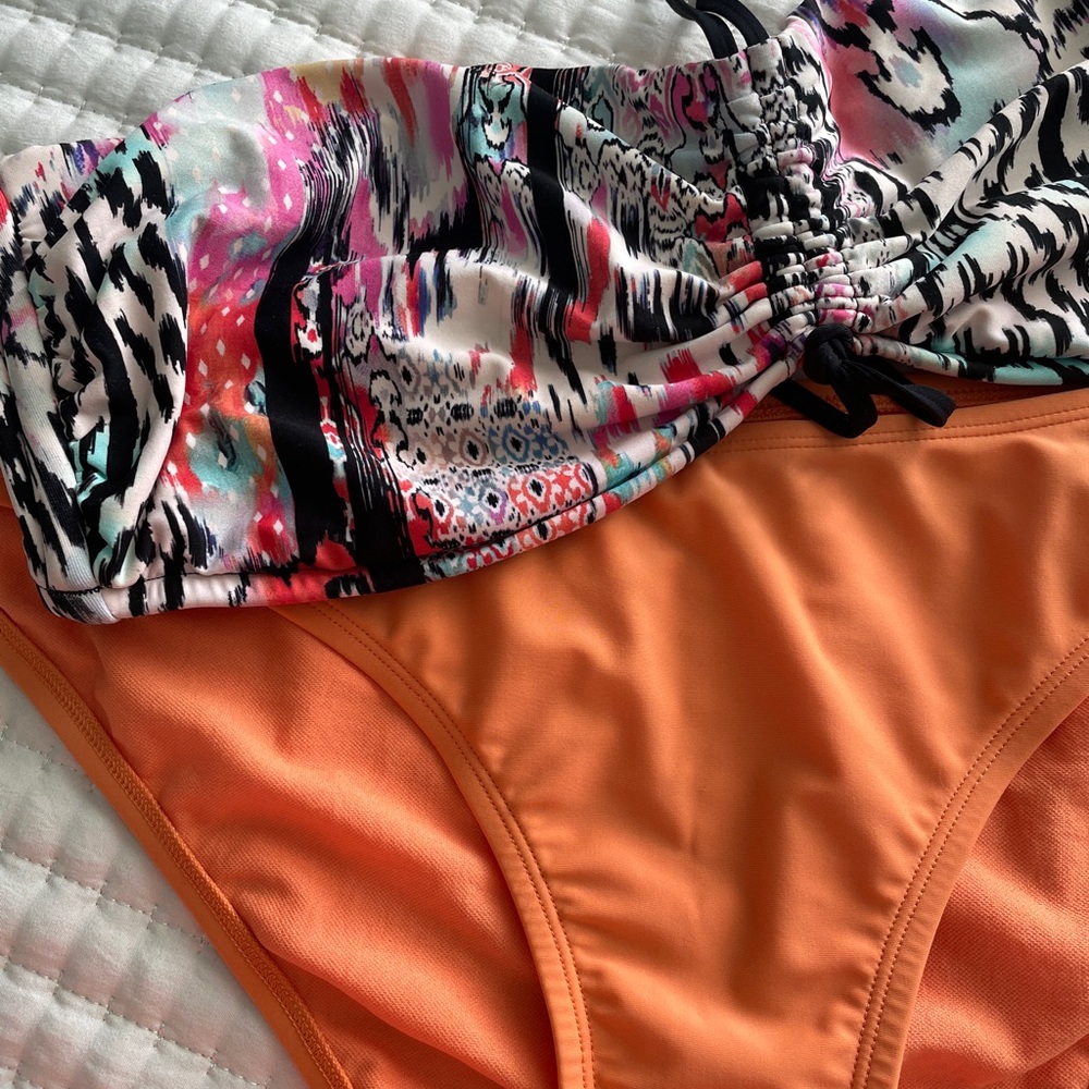 Seafolly Colorful Orange Patterned Bikini Top & Kona Sol Bottoms